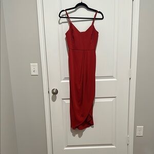 Lulu's Red Ruched Spaghetti Strap Midi Dress
